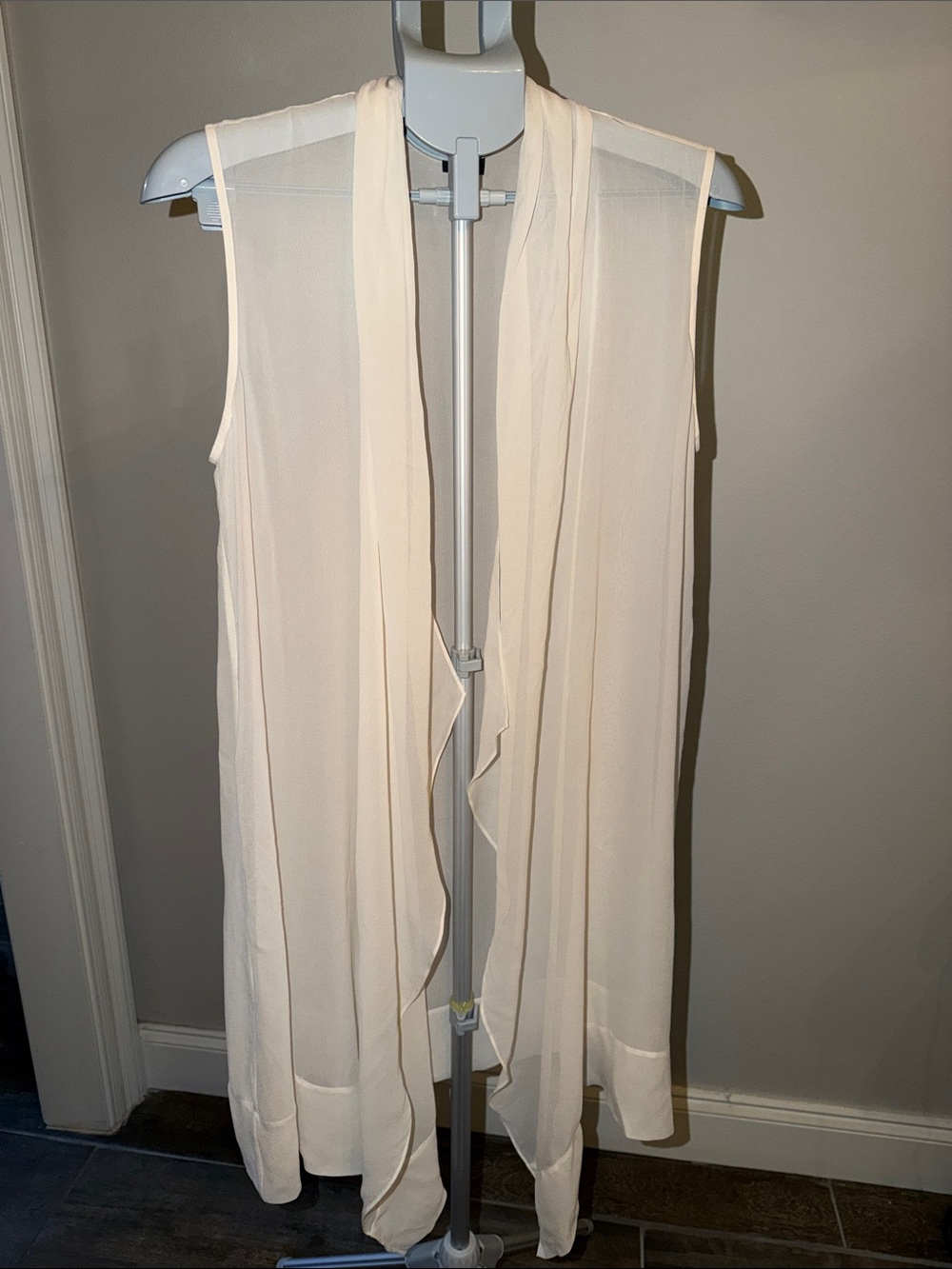 Eileen Fisher Sheer Open-Front Sleeveless Drape Vest in Cream